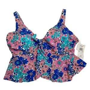 Raisins Curve Topanga Underwire Bra Tankini Top Blue Floral 22W New